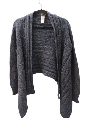 BCBG Max Azria Cozy Open-Front Gray Navy Women's Cardigan Sweater SZ XS/S
